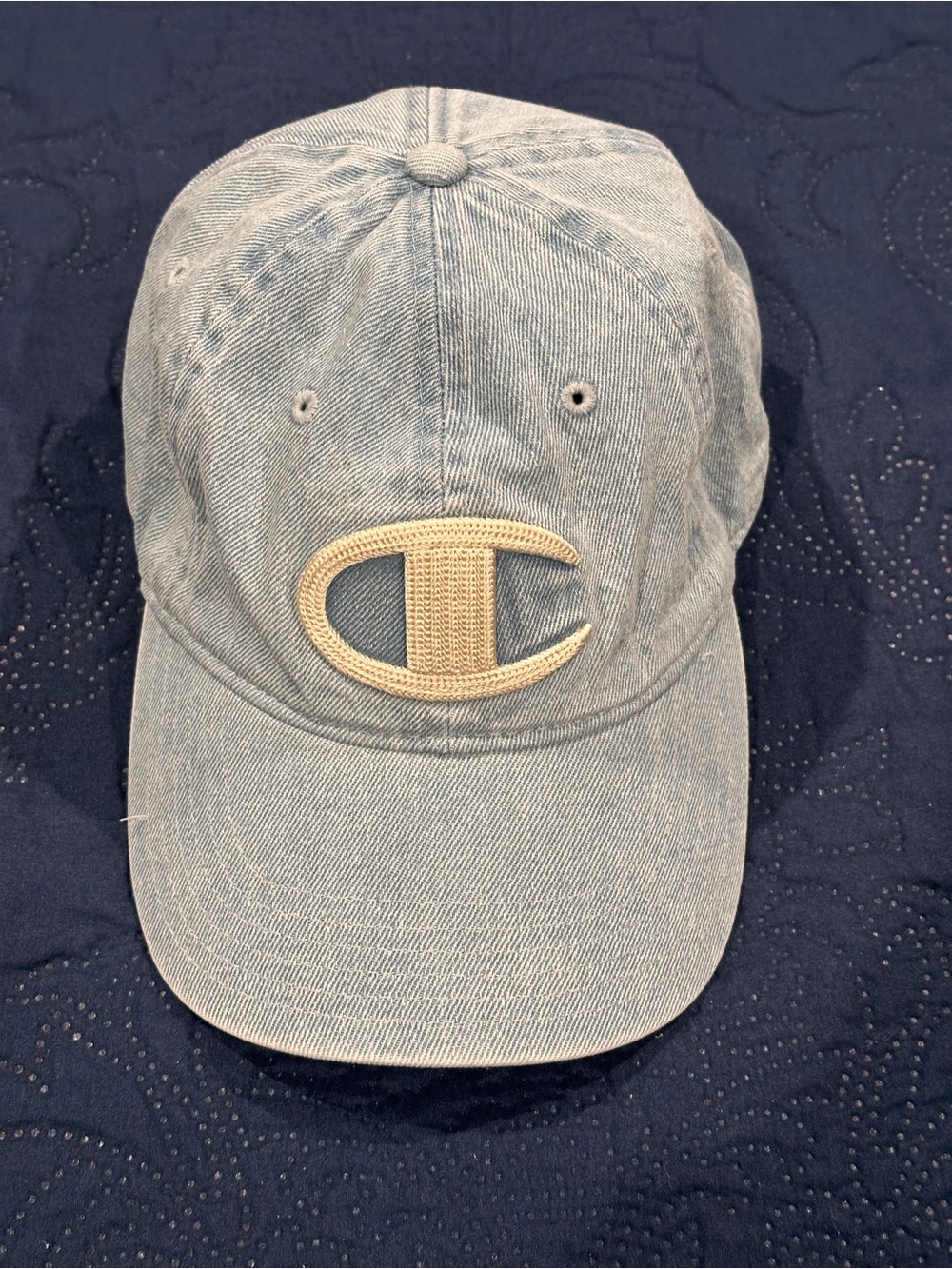 Champion Light Denim Baseball Cap with Cream Logo Patch